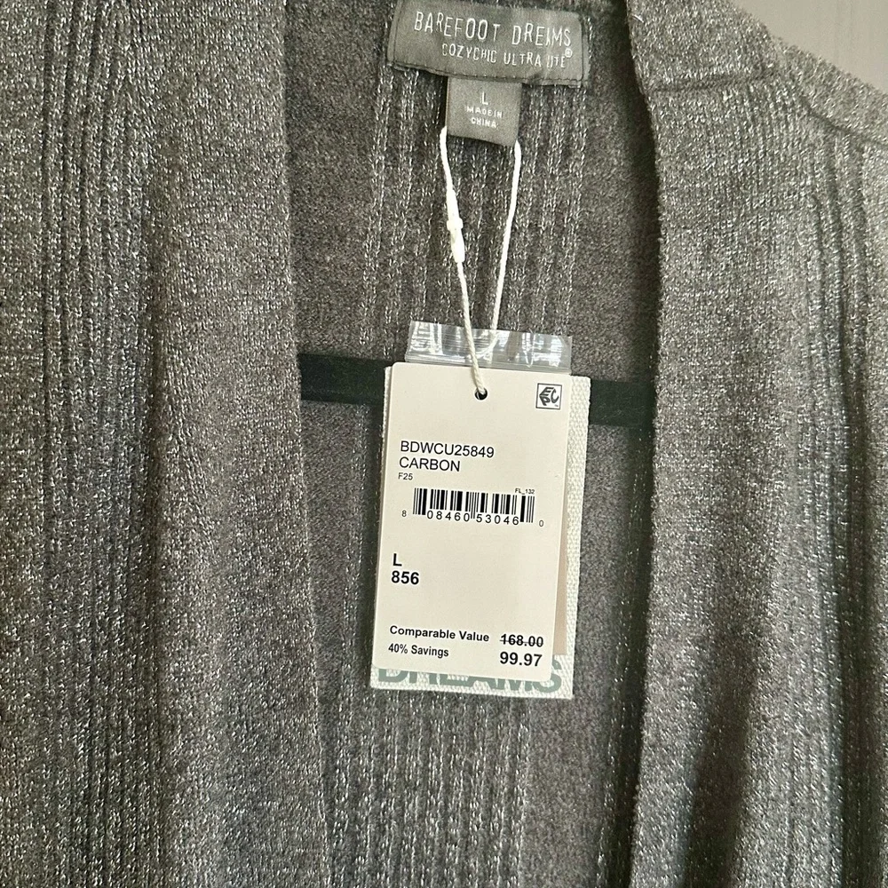 Barefoot Dreams Charcoal Ribbed Cardigan NWT - Picture 5 of 5